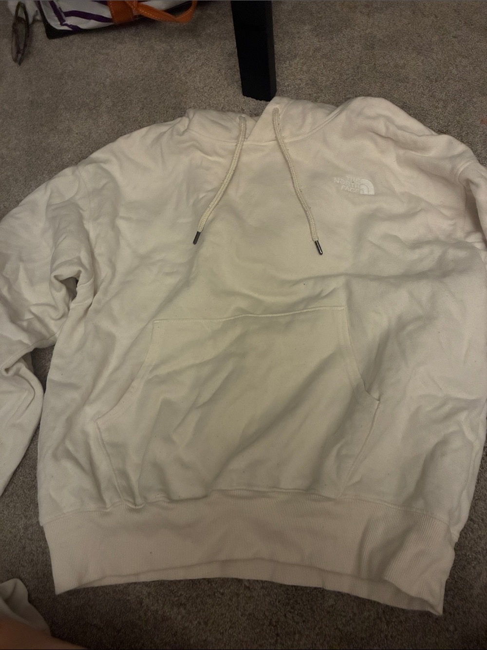 The North Face Cream Pullover Hoodie with Kangaroo Pocket